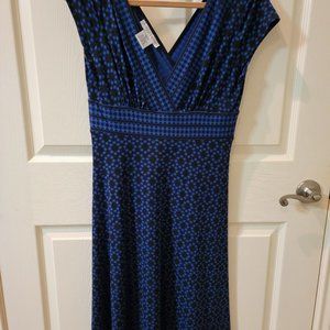 Maggy London dress, blue & black print, size 10